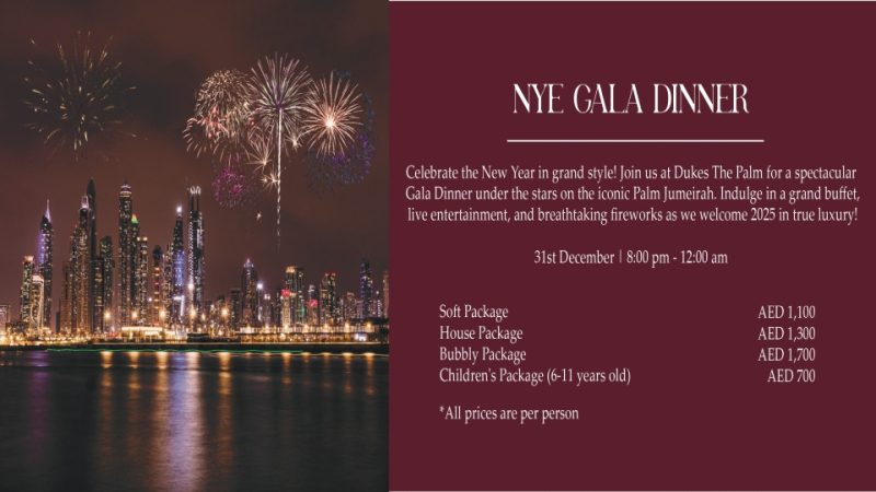 NYE Gala Dinner at Dukes The Palm in Dubai – New Years Eve Events