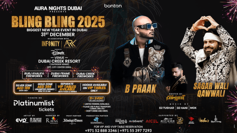 Bling Bling 2025 – NYE featuring B Praak & Sagar Wali Qawwali in Dubai – New Years Eve Events