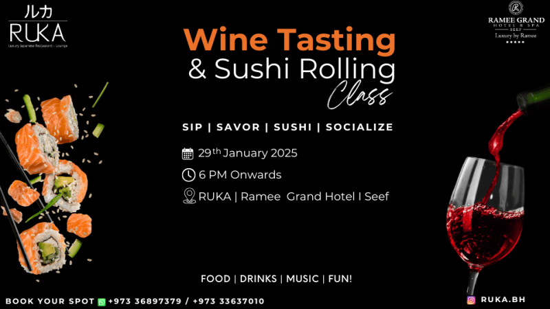 Wine Tasting & Sushi Rolling Class at Ruka – Workshops